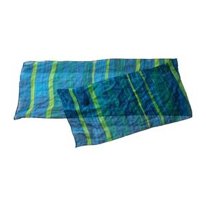 Vtg NWT Casual Corner Silk Blue & Green Striped Scarf 53x11 Made in China